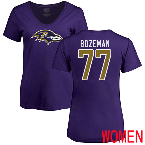 Baltimore Ravens Purple Women Bradley Bozeman Name and Number Logo NFL Football #77 T Shirt->baltimore ravens->NFL Jersey